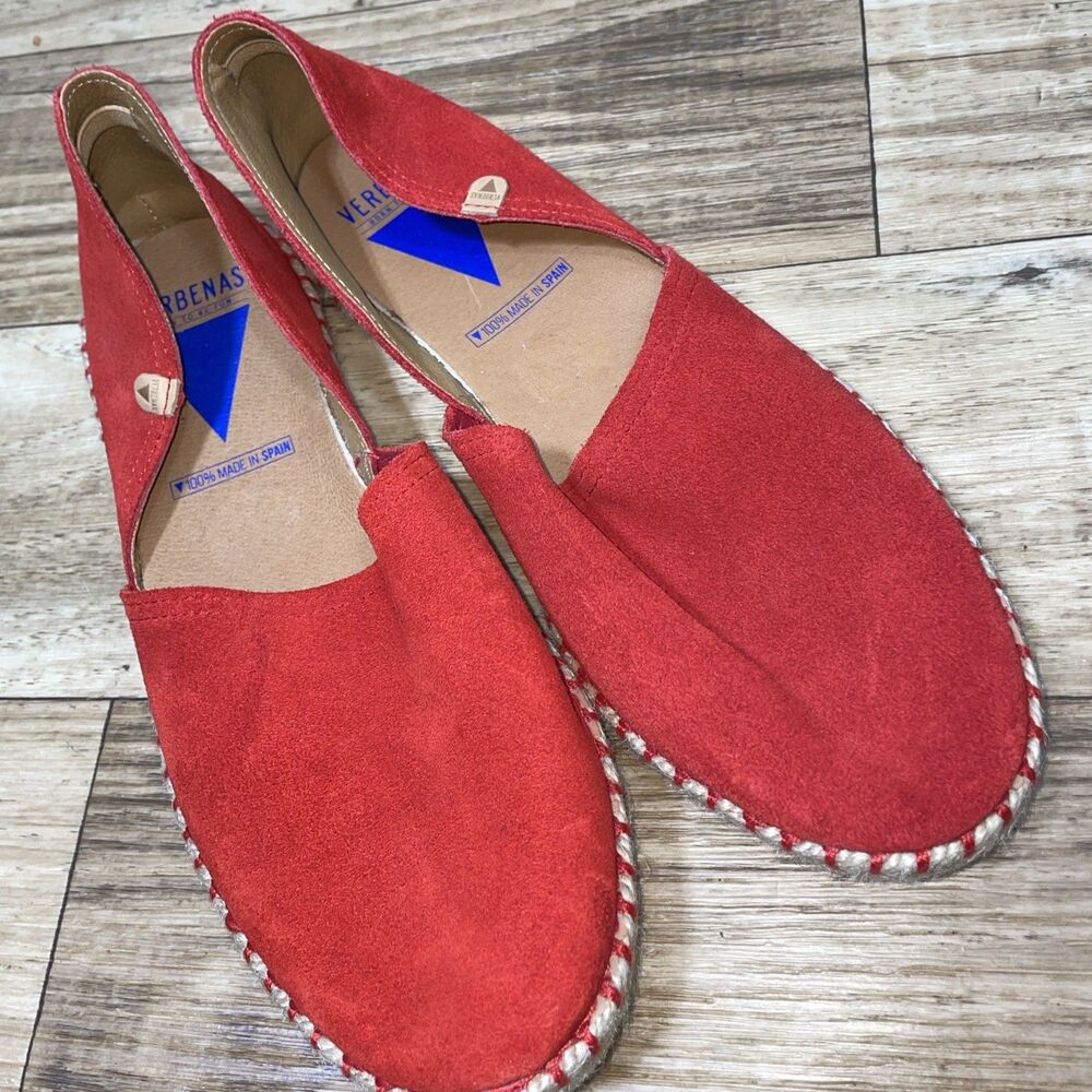 Verbenas Womens Carmen Red Leather Suede Espadrilles Flats Shoes Sz 41 US 10.5